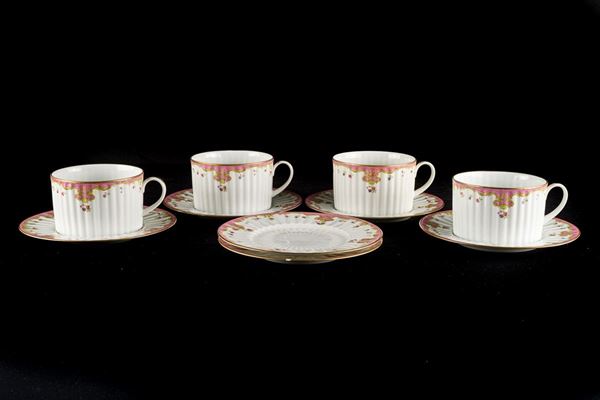 Four Limoges cups with six saucers