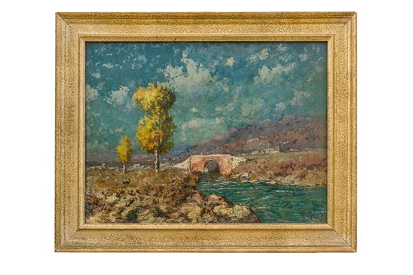Rosario Di Fazio - Sicilian countryside with bridge and figures