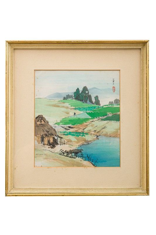 View of the countryside with a farmer