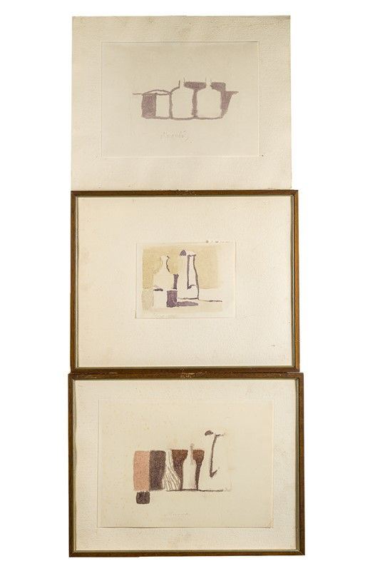 Giorgio Morandi - Three still lifes with bottles and jugs