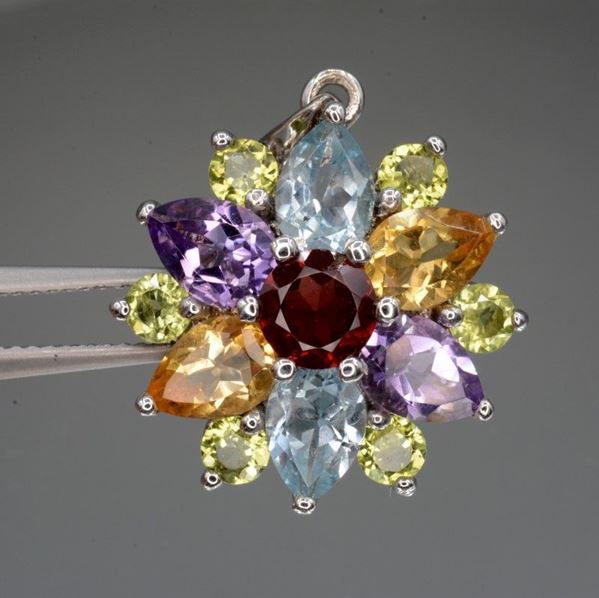 925 silver pendant with garnet, peridot, amethyst, citrine and topaz