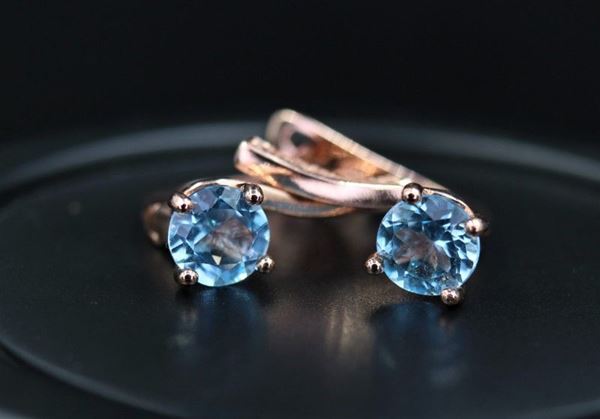 Pair of 925 silver earrings with blue topazes and zircons