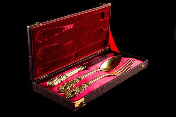 Set di posate in argento dorato
