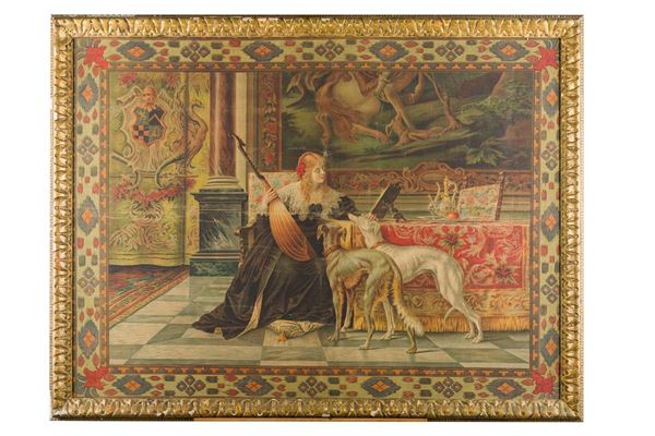 Dama con liuto e cani