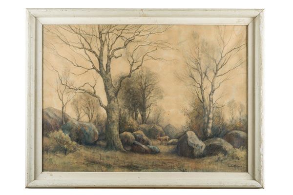Jan Van Rhijnenn - Woodland landscape with deer