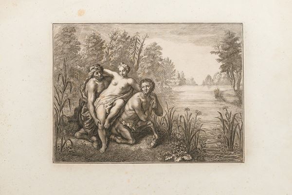 Coppia di incisioni raffiguranti scene di carattere mitologico