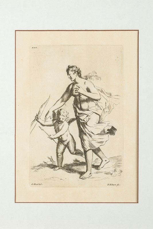 Engraving depicting a walk with cupid