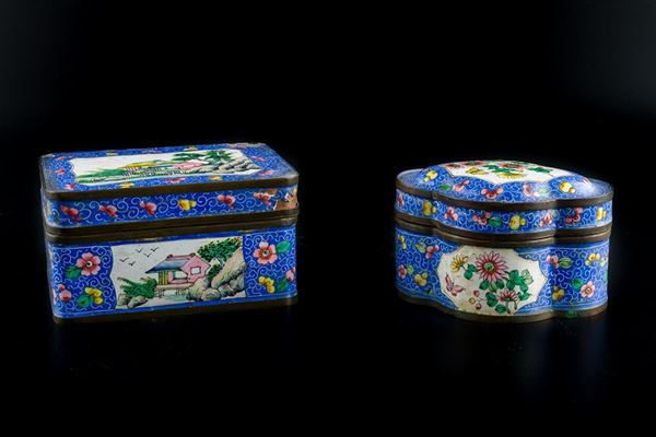 Two painted metal boxes