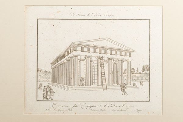 Coppia di incisioni raffiguranti architetture classicheggianti