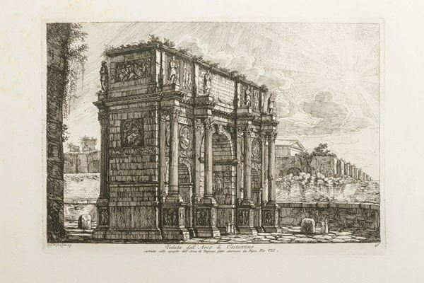Gruppo di sette incisioni antiche raffiguranti vedute di monumenti romani