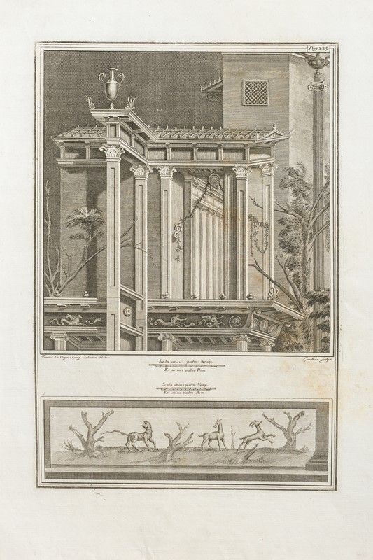 Antique paper engraving depicting an architectural detail