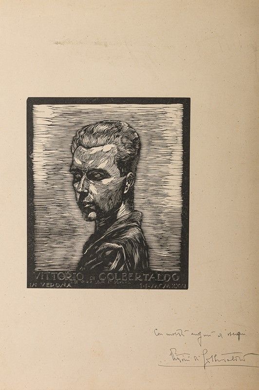 Woodcut with portrait