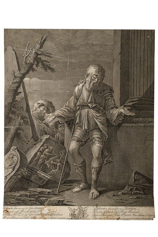 Etching depicting Belisarius blinded by Justinian