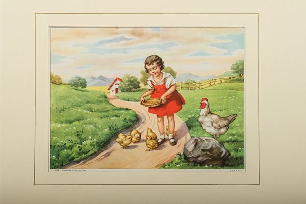 Little girl with chicks