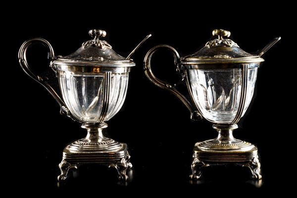 Pair of Christofle silver metal sugar bowls