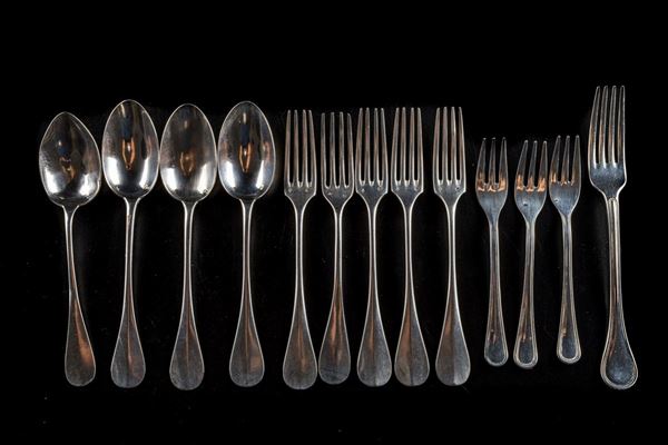 Lot of four silver spoons, six forks and three forks