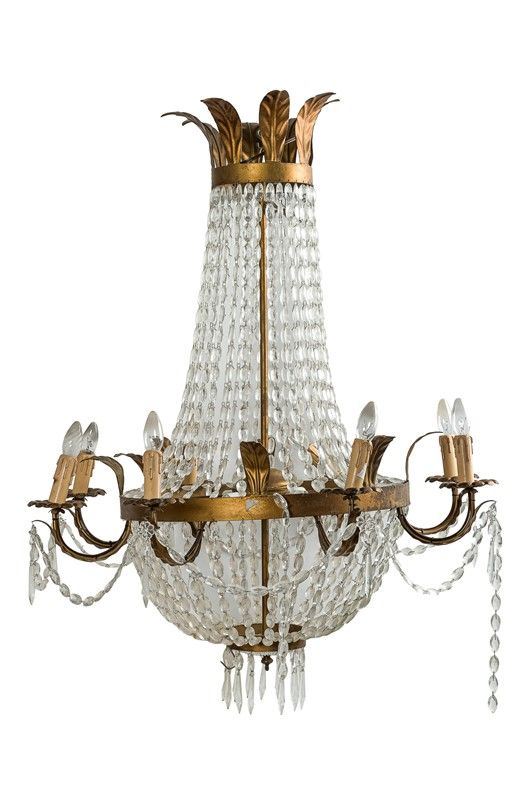 Empire style chandelier in gilded iron and glass