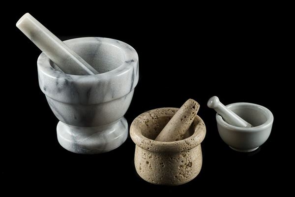 Lot of three mortars with pestles