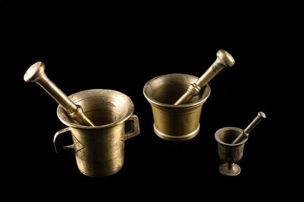 Lot of three mortars with pestles