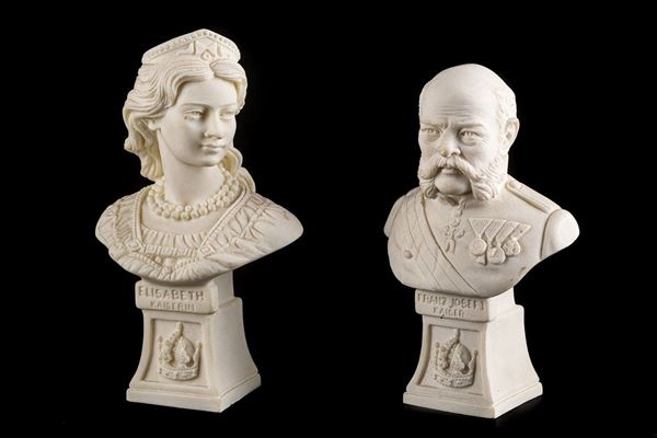 Coppia di bustini raffiguranti Elisabetta di Baviera e Francesco Giuseppe I
