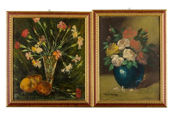 Coppia di nature morte con fiori