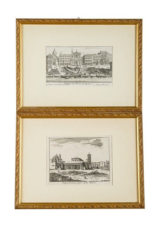 Pair of engravings with Roman views
