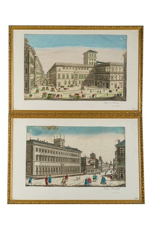 Pair of engravings with Roman views