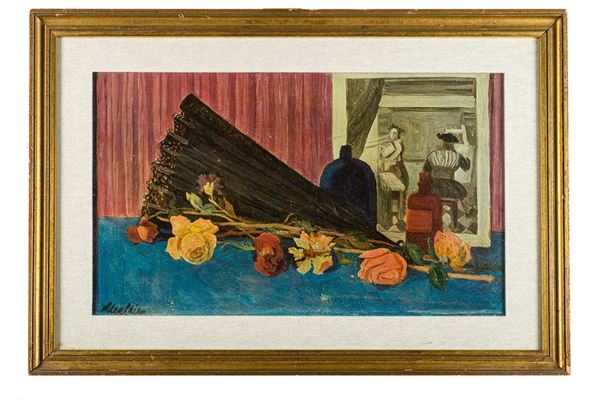 Padre Angelico (attr.) - Still life with fan and roses
