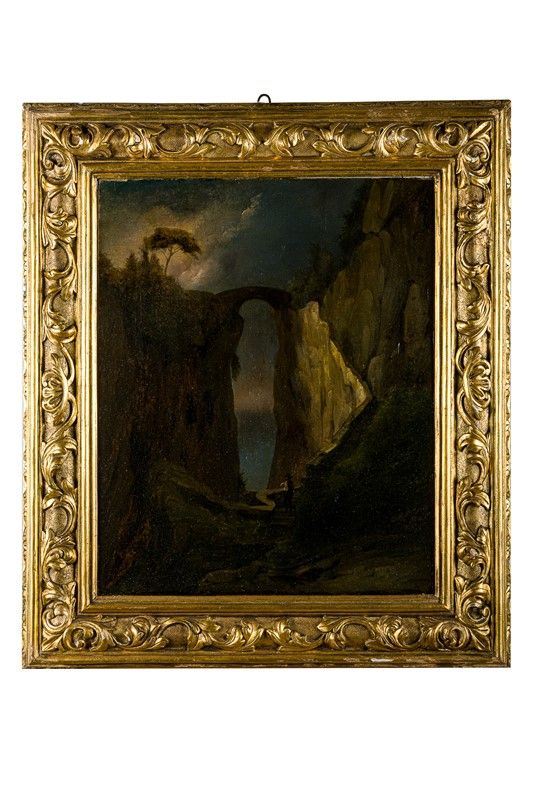 Italian school of the 19th century, View with suspension bridge
