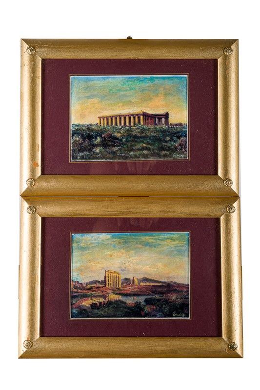 Coppia di vedute di Paestum
