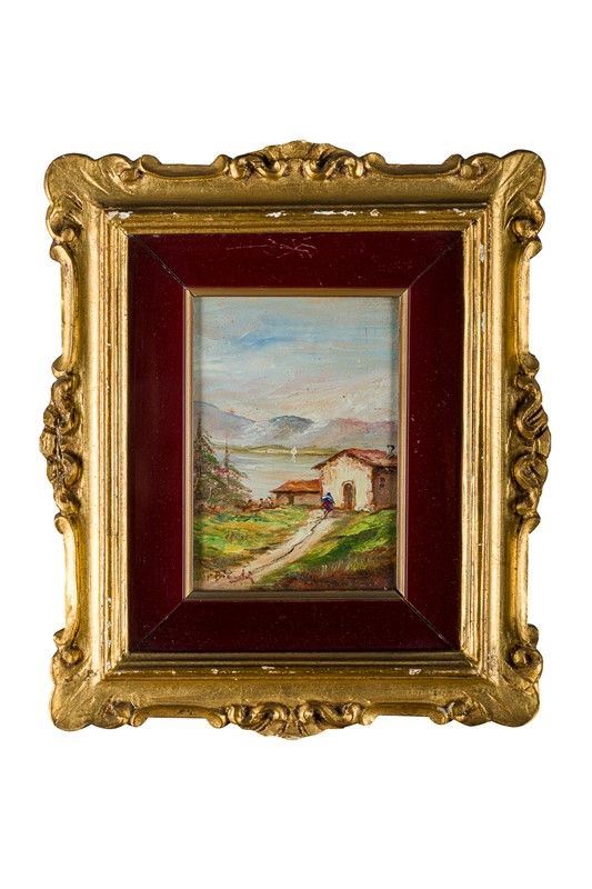 Farmhouse with lake and figures