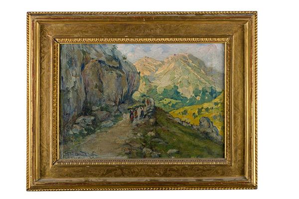 Vincenzo Alicandri - Mountain landscape with figures
