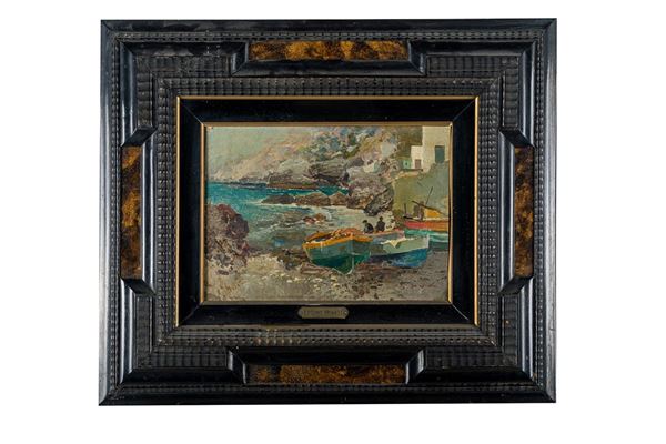 Ezelino Briante - Marina con barche di pescatori