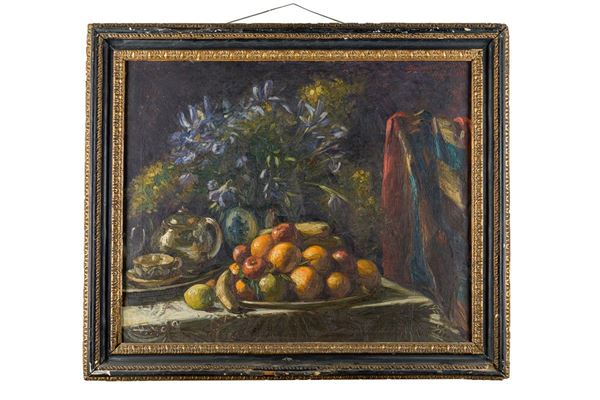 S.  Bentivegna Guccia - Still life with fruit and red cloth