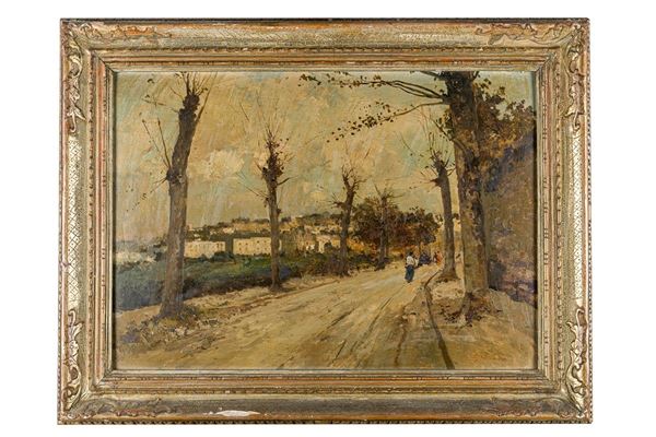 Ezelino Briante - Village path with figures