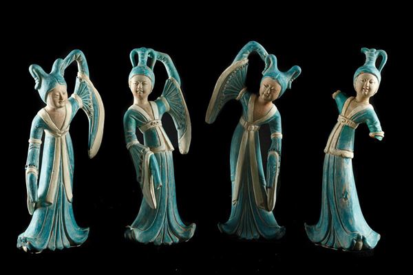 4 terracotta Thai dancers