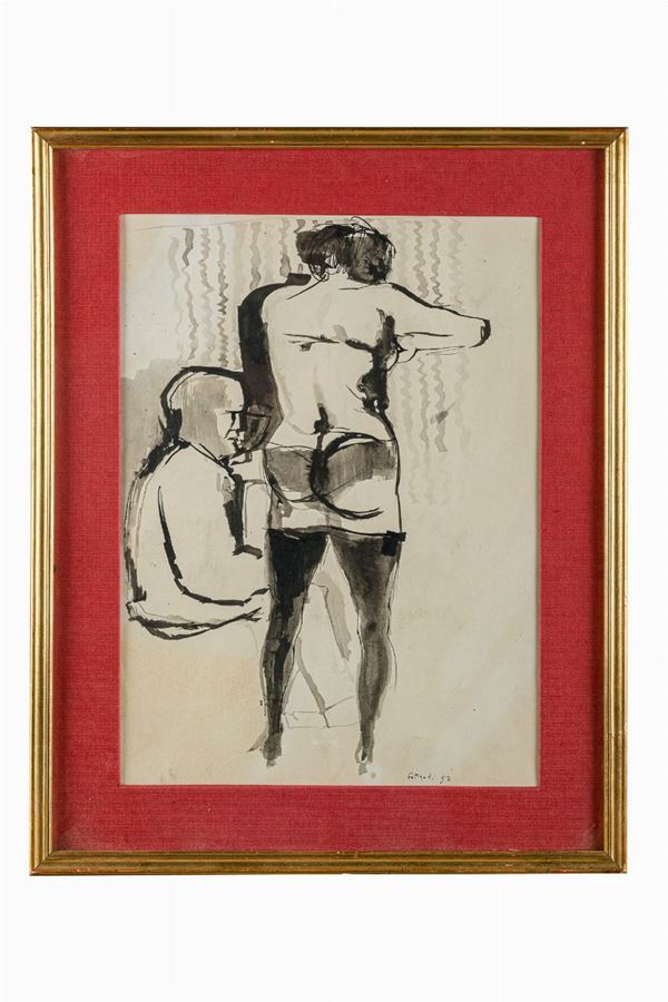Ugo  Attardi - Femme en lingerie