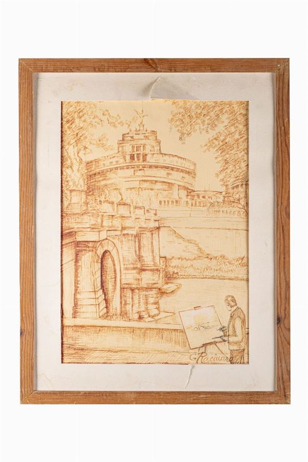 Veduta di Castel Sant&#39;Angelo con artista