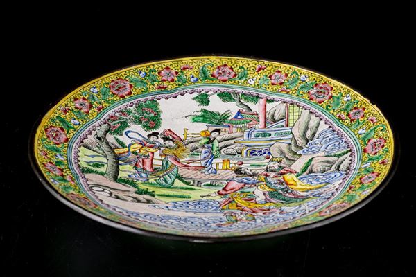 Canton polychrome enamel plate