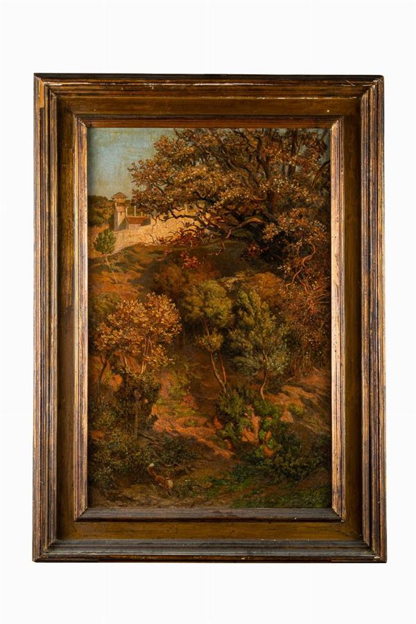 Scuola del XX secolo - Paesaggio campestre con volpe