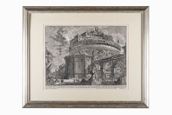 Giovanni Battista  Piranesi - Veduta del Mausoleo dell'Elio Adriano nella parte opposta alla facciata dentro al Castello