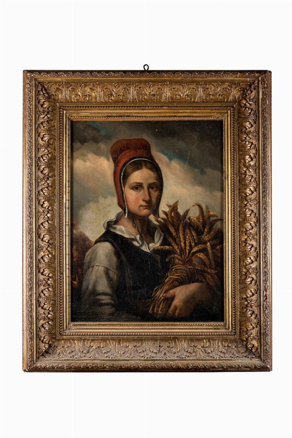 Scuola francese del XIX secolo - Giovane bretone con spighe di grano