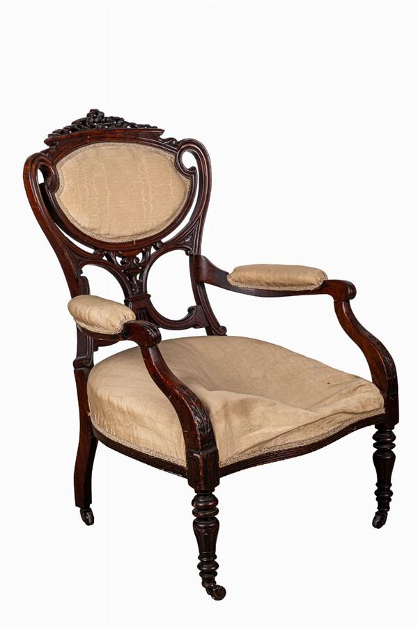 Armchair in inlaid walnut