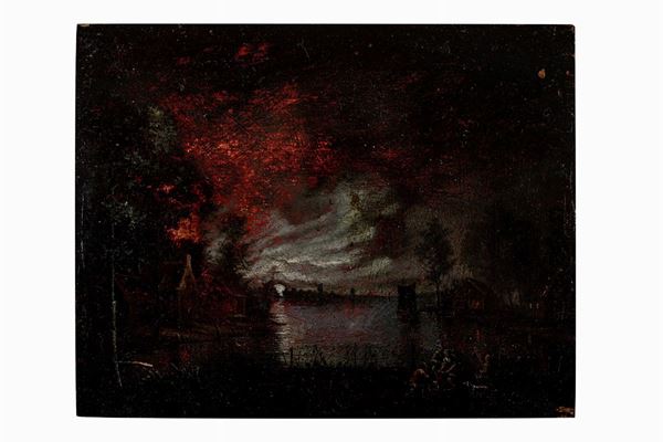 Paesaggio fluviale al chiaro di luna