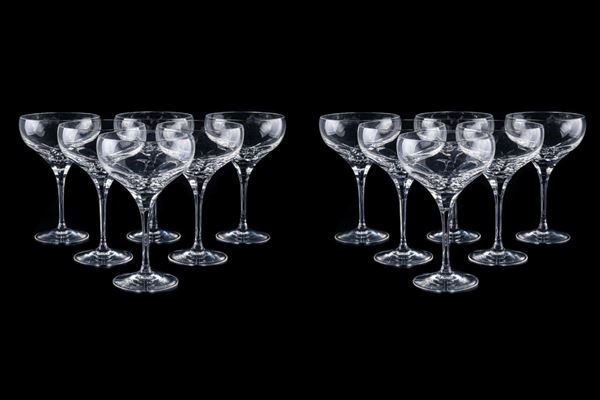 Set di dodici coppe da champagne in cristallo