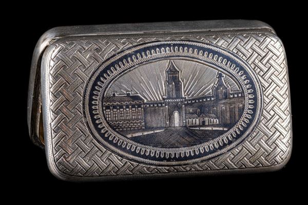 Cigarette case in silver and niello