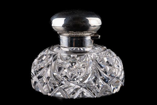 Inkwell in silver and crystal
