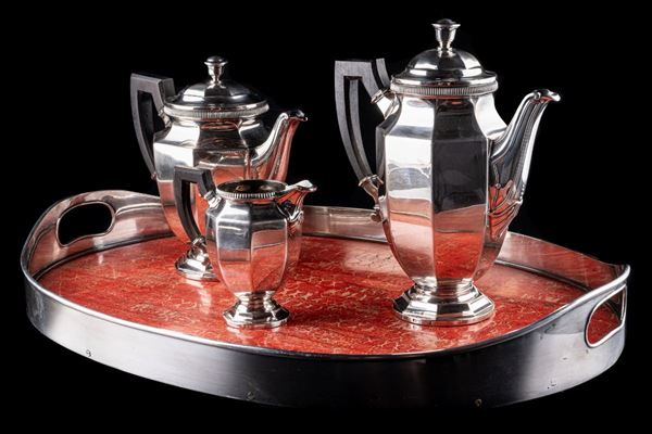3 pcs tea set in Christofle and metal tray