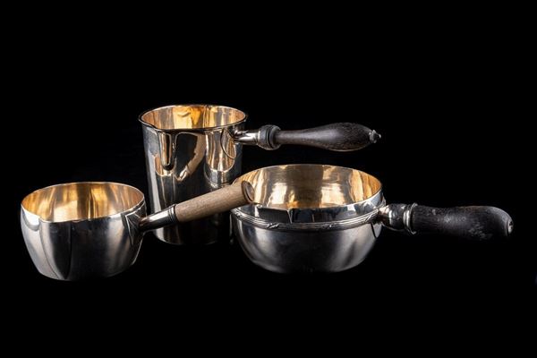 Lotto di 3 scalda brandy in argento