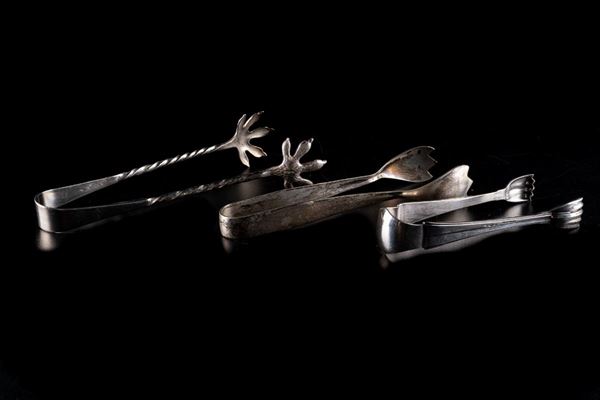 Lot of 3 silver ice tongs